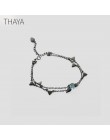 Thaya 100% 925 srebrny ciernie róża bransoletka dwie warstwy kryształ kwiat czarny łańcuch Link bransoletka dla kobiet biżuteria