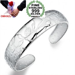 OMHXZJ hurtownie moda geometryczne lotosu kobieta kpop gwiazda grzywny 999 Sterling Silver otwarcie regulowana bransoletka brans