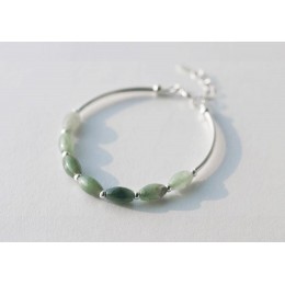 100% prawdziwe. 925 Sterling Silver naturalny zielony Jade owalne/kropla wody i szczęście Ball okrągły koralik bransoletka charm