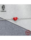 VOROCO 2018 Trendy srebrny bransoletka elegancki prawdziwe 925 bransoletki ze srebra wysokiej próby kobieta czerwony emalia serc