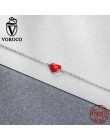 VOROCO 2018 Trendy srebrny bransoletka elegancki prawdziwe 925 bransoletki ze srebra wysokiej próby kobieta czerwony emalia serc