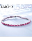 UMCHO bogaty kolor utworzono Ruby bransoletka dla kobiet 925 Sterling Silver biżuteria stycznia Birthstone romantyczny mała biżu