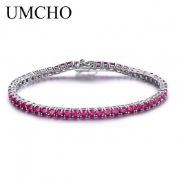 UMCHO bogaty kolor utworzono Ruby bransoletka dla kobiet 925 Sterling Silver biżuteria stycznia Birthstone romantyczny mała biżu