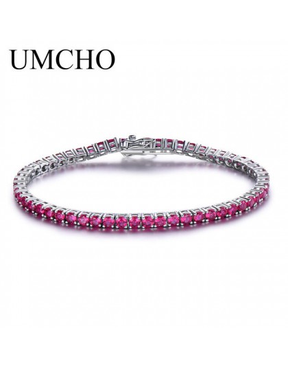 UMCHO bogaty kolor utworzono Ruby bransoletka dla kobiet 925 Sterling Silver biżuteria stycznia Birthstone romantyczny mała biżu