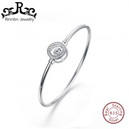 Rinntin solidna 925 Sterling Silver kobiety bransoletki i Bangles Bezel Pave z AAA ruchome błyszczące cyrkon kobiet bransoletka 