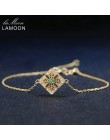 LAMOON 2mm 0.06ct 100% naturalny szmaragdowy 925 Sterling Silver biżuteria 14 K żółte łańcuszek pozłacany Charm bransoletka S925