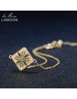 LAMOON 2mm 0.06ct 100% naturalny szmaragdowy 925 Sterling Silver biżuteria 14 K żółte łańcuszek pozłacany Charm bransoletka S925
