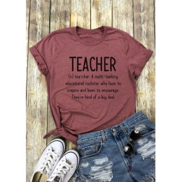 , Z krótkim rękawem, w nauczyciel list druku t shirt O-Neck koszulka z krótkim rękawem 2018 kobiet na co dzień Cameo Brown topy 