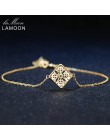 LAMOON 2mm 0.06ct 100% naturalny szmaragdowy 925 Sterling Silver biżuteria 14 K żółte łańcuszek pozłacany Charm bransoletka S925