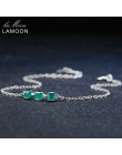 Lamoon 2mm 100% naturalny kwadratowy zielony chalcedon 925 srebro bransoletka łańcuch urok biżuteria S925 LMHI017