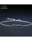 Lamoon 2mm 100% naturalny kwadratowy zielony chalcedon 925 srebro bransoletka łańcuch urok biżuteria S925 LMHI017