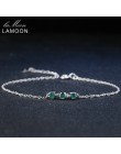 Lamoon 2mm 100% naturalny kwadratowy zielony chalcedon 925 srebro bransoletka łańcuch urok biżuteria S925 LMHI017