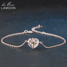 LAMOON serce 9x10mm 100% naturalny kamień kwarc różowy 925 Sterling Silver biżuteria S925 Charm bransoletka LMHI047