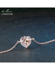 LAMOON serce 9x10mm 100% naturalny kamień kwarc różowy 925 Sterling Silver biżuteria S925 Charm bransoletka LMHI047