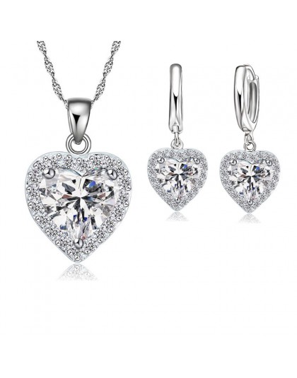 Jemmin grzywny 925 Sterling Silver biżuteria ustaw dla kobiet ślubna dla nowożeńców serce austriackie kryształowe naszyjniki zes