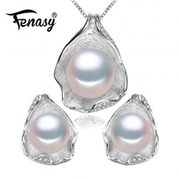 FENASY S925 Sterling Silver CZ zestawy biżuterii z pereł słodkowodnych naszyjnik kolczyki Shell projekt dla kobiet rocznica prez