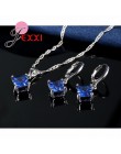 Jemmin elegancki niebieski kryształ biżuteria ślubna ustawia dzieła 925 srebro wisiorek naszyjnik i zestaw kolczyków dla kobiet 