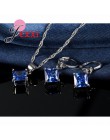 Jemmin elegancki niebieski kryształ biżuteria ślubna ustawia dzieła 925 srebro wisiorek naszyjnik i zestaw kolczyków dla kobiet 