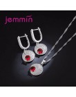 Jemmin prosty styl okrągły 925 Sterling Silver naszyjniki kolczyki zestaw biżuterii z dobrze czerwony kryształ dla kobiet Lady P