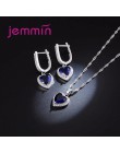 Jemmin gorąca sprzedaż w kształcie serca w kształcie serca niebieski kryształ 925 Sterling Silver naszyjnik i zestaw kolczyków d