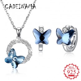 CADEINAMA moda motyl Austria kryształowy wisiorek naszyjnik kolczyki zestaw kolczyków 925 Sterling Silver dziewczyna kobiet w po