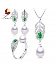 2019 najbardziej modne naturalne perły zestawy dla kobiet AAAA wysokiej jakości srebrny naszyjnik kolczyki pierścień zielony kry