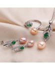 2019 najbardziej modne naturalne perły zestawy dla kobiet AAAA wysokiej jakości srebrny naszyjnik kolczyki pierścień zielony kry