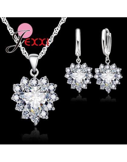 Jemmin nowa moda 6 kolor kobiety kobiece serce kryształ zestaw biżuterii na ślub zaręczyny 925 Sterling srebrny naszyjnik kolczy
