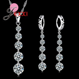 Jemmin Hot moda 925 srebrny luksusowe długi Tassel spadek naszyjnik zestaw kolczyków eleganckie kobiety zestawy biżuterii ślubne