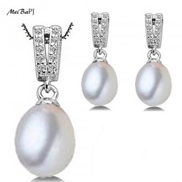 MeiBaPJ 100% solidna 925 Sterling Silver biżuteria ustaw dla kobiet prawdziwe słodkowodne czarny naszyjnik z pereł kolczyki krop