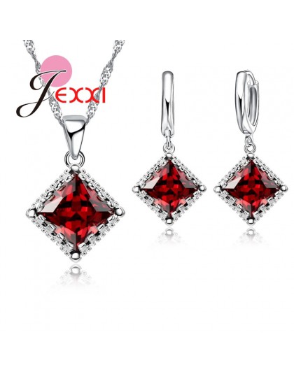 Jemmin biżuteria dla nowożeńców ustawia 925 Sterling Silver Fine Jewelry czerwony austriacki kryształ wisiorek naszyjniki kolczy