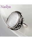 Nasiya 925 Sterling Silver naturalny kamień księżycowy biżuteria w stylu Vintage dla kobiet spadek kolczyki pierścień Party zest