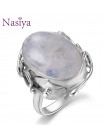 Nasiya 925 Sterling Silver naturalny kamień księżycowy biżuteria w stylu Vintage dla kobiet spadek kolczyki pierścień Party zest