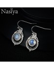 Nasiya 925 Sterling Silver naturalny kamień księżycowy biżuteria w stylu Vintage dla kobiet spadek kolczyki pierścień Party zest