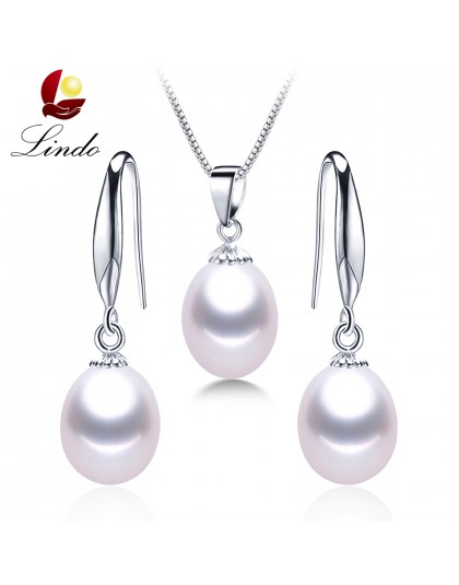 LINDO marka klasyczne 925 sterling silver biżuteria ustaw prawdziwa perła słodkowodna naszyjnik/kolczyki dla kobiet promocja