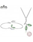 Rinntin prawdziwe 925 Sterling Silver biżuteria zestawy dla kobiet zielony liść kształt kocie oko kamień naszyjnik/kolczyki/ pie