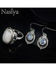 Nasiya 925 Sterling Silver naturalny kamień księżycowy biżuteria w stylu Vintage dla kobiet spadek kolczyki pierścień Party zest