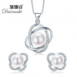 Najwyższej jakości modne krzyż 925 srebro zestawy biżuterii naszyjnik i kolczyki Big Pearl wisiorek kolczyki dla kobiet prezent