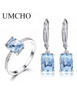 UMCHO majątek 925 Sterling Silver biżuteria stworzył niebo niebieski Topaz pierścionki kolczyki eleganckie prezenty ślubne dla k