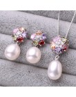 FENASY różowy kryształ zestawy biżuterii z pereł kwiat s925 perła z polerowanego srebra kolczyki pierścień wisiorki dla kobiet p