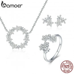 BAMOER 925 srebro zestawy biżuterii czysta cyrkonia Shining Star naszyjnik kobiety pierścień biżuteria ustaw luksusowe biżuteria