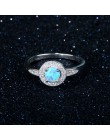 Elegancki 925 Sterling Silver Cubic cyrkon biżuteria dla nowożeńców ustawia okrągły biały różowy niebieski Opal naszyjnik kolczy