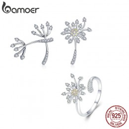 BAMOER autentyczne 925 Sterling Silver kwitnący dmuchawiec miłość kwiat czysta cyrkonia zestawy biżuterii kobiet biżuteria srebr