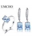 UMCHO majątek 925 Sterling Silver biżuteria stworzył niebo niebieski Topaz pierścionki kolczyki eleganckie prezenty ślubne dla k