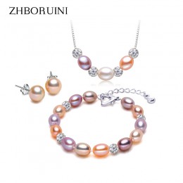 ZHBORUINI moda naszyjnik zestawy biżuterii z pereł naturalne perły kropla perła 925 Sterling srebrny naszyjnik kolczyki wisiorki