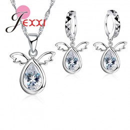 Jemmin 925 Sterling Silver skrzydło Fly cyrkonia kropla wody kryształ naszyjnik Brincos zestaw kolczyków obrączki ślubne akcesor