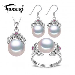 FENASY 925 srebro naturalne perły rubinowa biżuteria zestawy dla kobiet w stylu vintage dynda kolczyki czeski naszyjnik kwiatowy