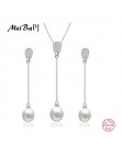 MeiBaPJ wysokiej jakości biżuteria z naturalną perłą zestawy moda prawdziwe S925 Sterling Silver kolczyki z długim łańcuszkiem i