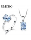 UMCHO majątek 925 Sterling Silver biżuteria stworzył niebo niebieski Topaz pierścionki naszyjnik elegancki prezenty ślubne dla k