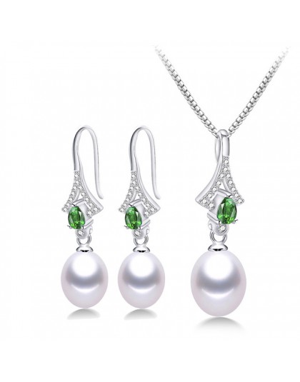Luksusowe kryształ 5A naturalna perła słodkowodna biżuteria zestawy dla kobiet moda 925 Sterling Silver kolczyki ślubne + naszyj